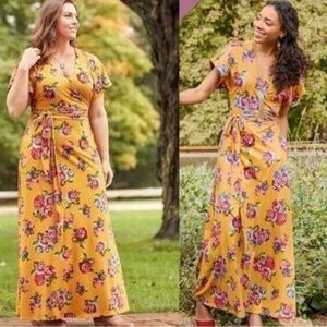 Matilda Jane Alana Floral Wrap Maxi Dress Small Yellow Marigold Boho Cottagecore
